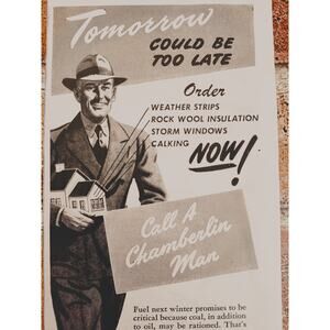 1944 Chamberlin "Tomorrow Could be‎ Too Late" Smiling Man in Suit Vtg Print Ad